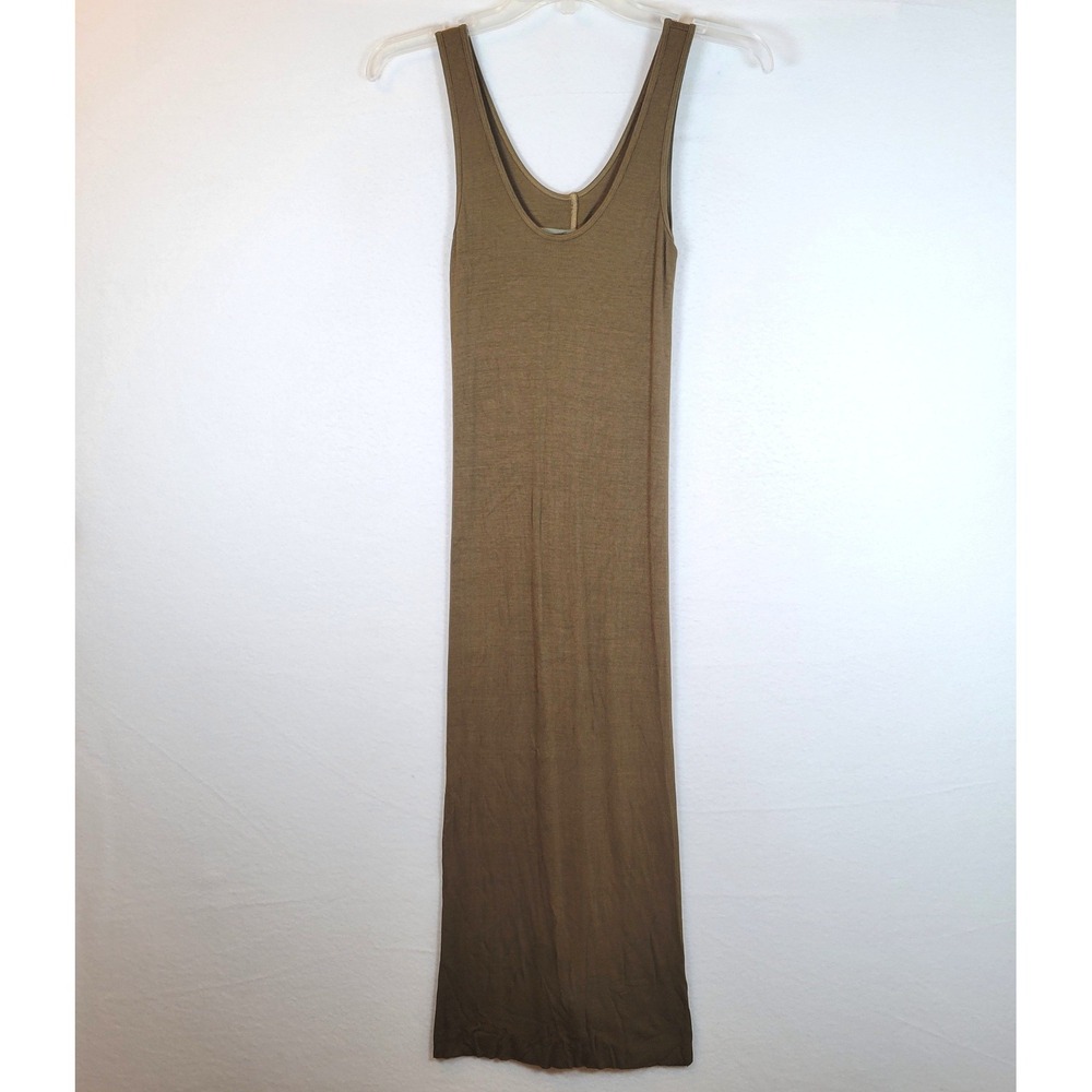 Enza Costa Womens Ribbed Knit Tank Midi Dress Green Viscose Silk Size Medium
